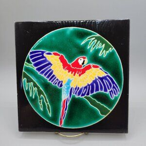 Handcrafted Ceramic Wall Tile Trivet Parrot Macaw Colorful Vibrant
